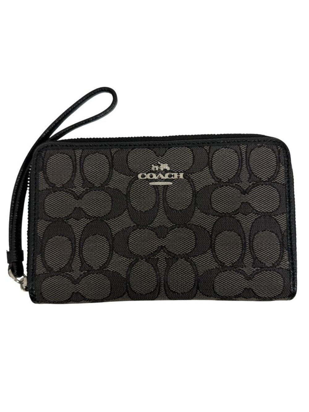 Coach Signature Logo Canvas Zip-Around Wallet Wristlet Black/Gray 580428